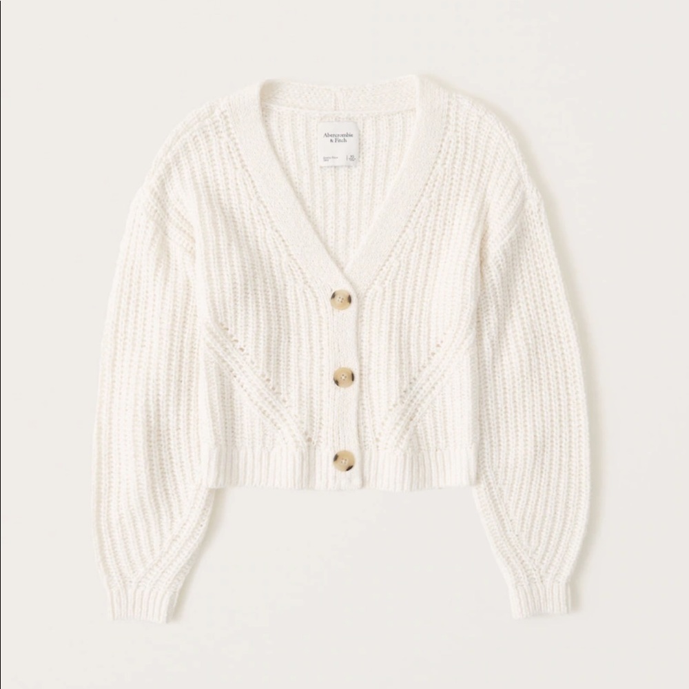 Abercrombie & Fitch White Drop Shoulder Gauzy Cardigan - Picture 2 of 2